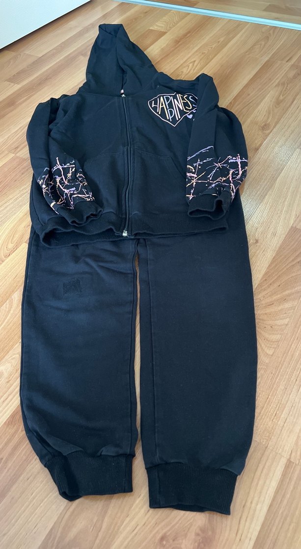 Kız Çocuk Siyah Kapüşonlu Fermuarlı eşofman takımı - Görsel 3