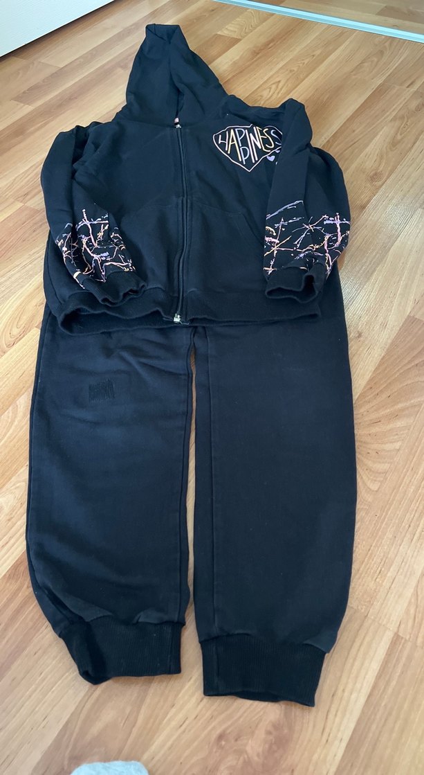 Kız Çocuk Siyah Kapüşonlu Fermuarlı eşofman takımı - Görsel 4