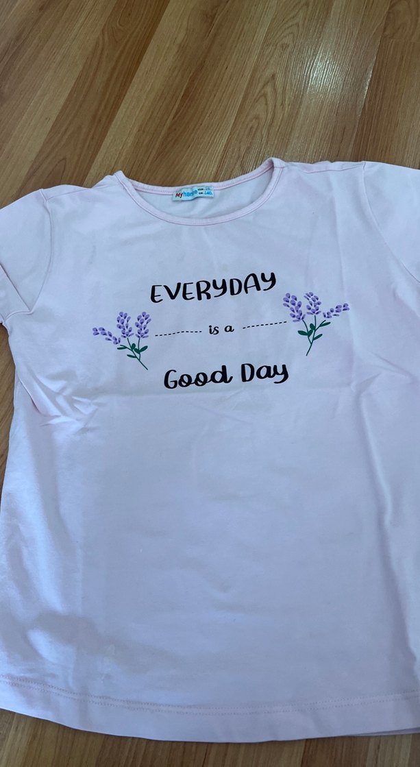 Toz pembe Baskılı Kız Tişörtü, Kısa Kollu - Görsel 2