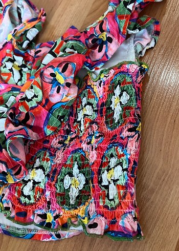 Kız çocuk Renkli  Mini Bluz keten crop - Görsel 4