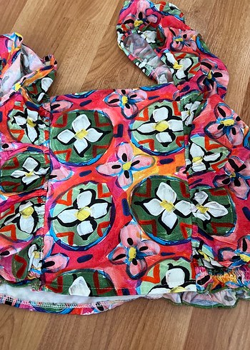 Kız çocuk Renkli  Mini Bluz keten crop - Görsel 3