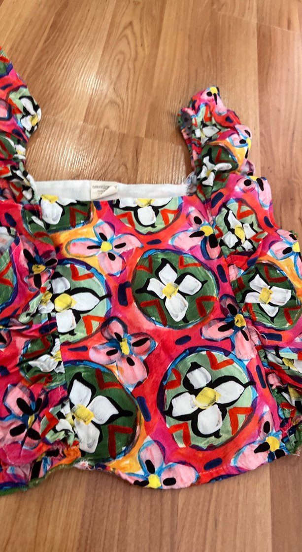 Kız çocuk Renkli  Mini Bluz keten crop - Görsel 2