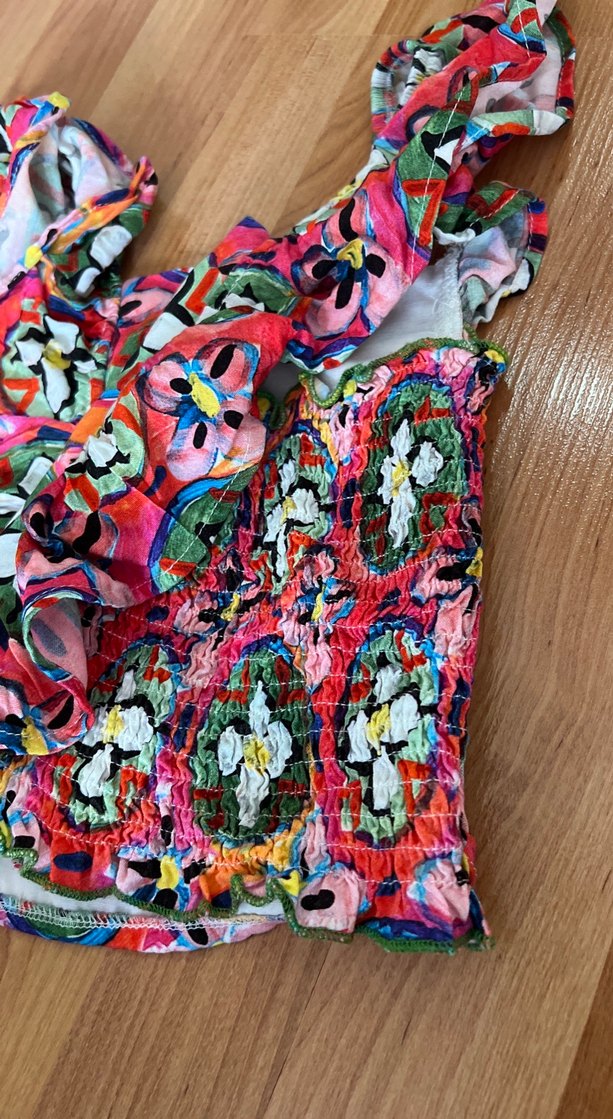 Kız çocuk Renkli  Mini Bluz keten crop - Görsel 4