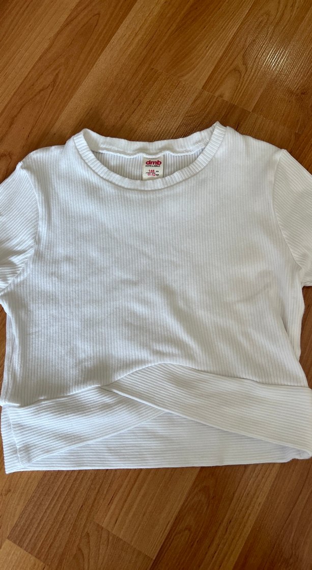 Beyaz kız Çocuk crop tişört - Görsel 5