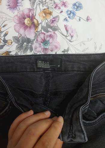 Kadın Gri Bağcıklı Regular Fit Denim Pantolon - Görsel 2