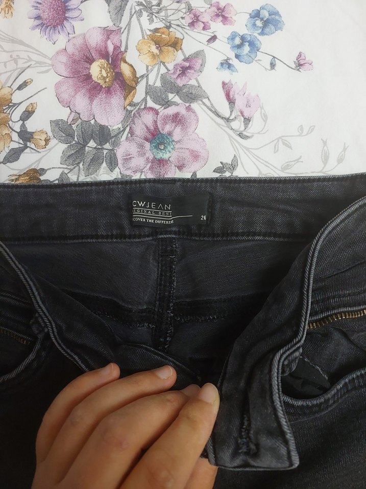 Kadın Gri Bağcıklı Regular Fit Denim Pantolon - Görsel 2