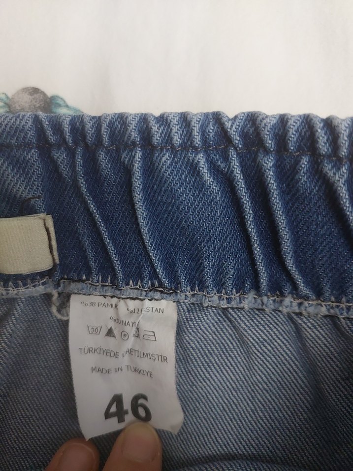 Bohem Mavi Düğmeli Bol Kesim Kadın Kot Pantolon.1 sefer giyildi - Görsel 3