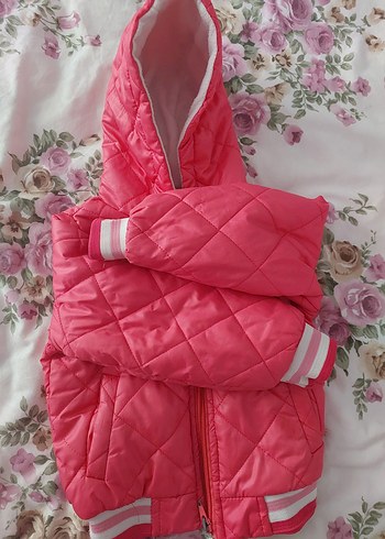 Kız Çocuk Renkli Kapüşonlu Fermuarlı Mont - Görsel 3