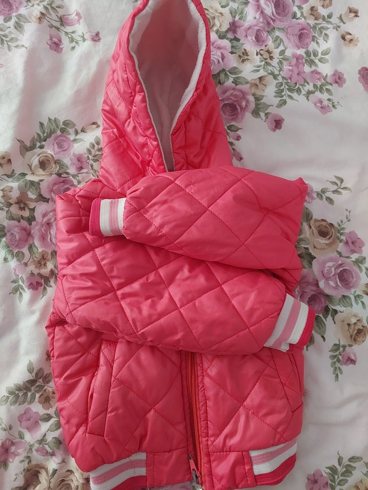 Kız Çocuk Renkli Kapüşonlu Fermuarlı Mont - Görsel 3