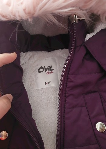 Kız Çocuk Mor Kürklü Kapüşonlu Mont - Görsel 2