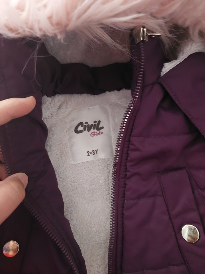 Kız Çocuk Mor Kürklü Kapüşonlu Mont - Görsel 2