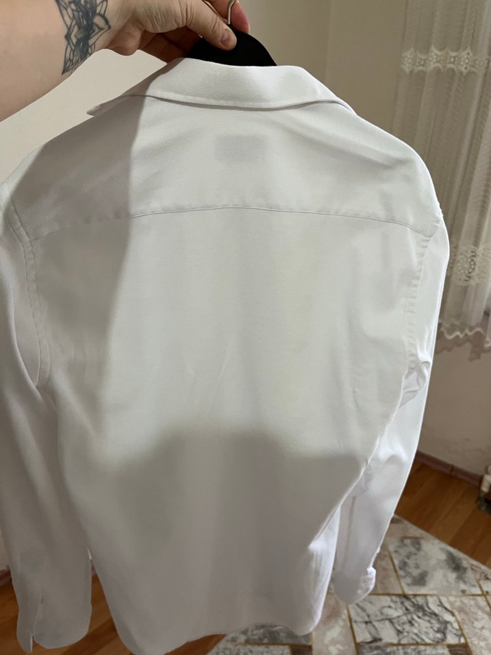 Beyaz Klasik Keten Erkek Gömlek - Görsel 3