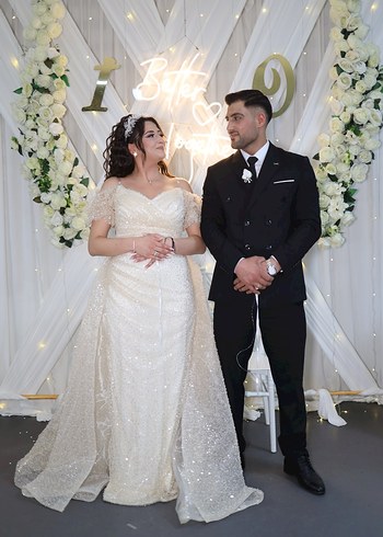 Boncuk İşlemeli Straplez Midi Nişanlık ,Söz,Nikah - Görsel 6