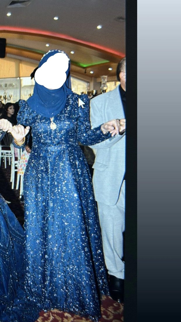 Uzun Kollu lacivert Desenli Kadın Abiye Elbise - Görsel 2