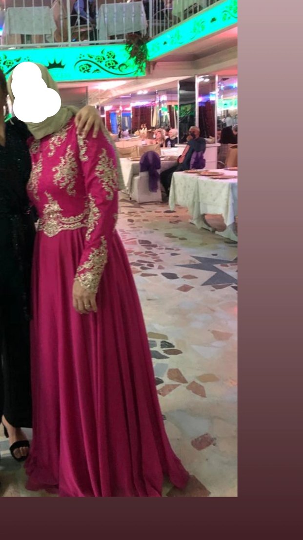 Pembe İşlemeli Uzun Kollu Abiye Elbise - Görsel 2