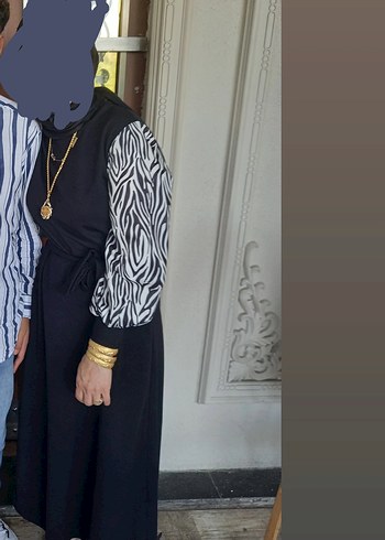 Zebra Desenli Siyah Uzun Kadın Elbise - Görsel 3