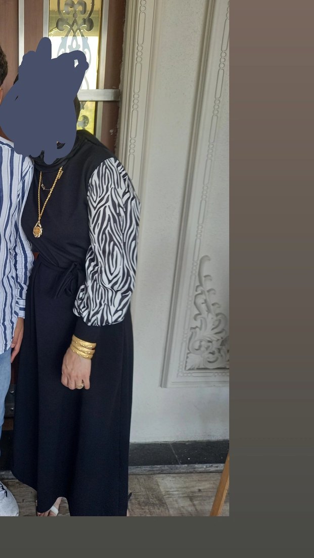 Zebra Desenli Siyah Uzun Kadın Elbise - Görsel 3