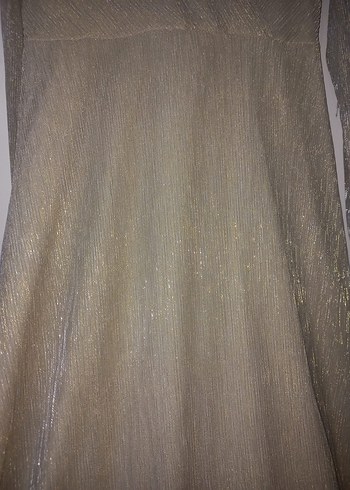 Altın Rengi V Yakalı Uzun Abiye Elbise - Görsel 5