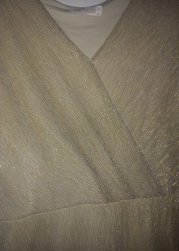 Altın Rengi V Yakalı Uzun Abiye Elbise - Görsel 4