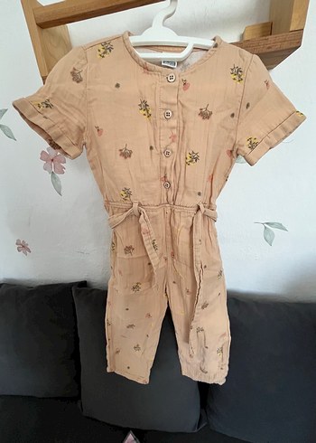 Kız Çocuk Bej Bohem Keten Tulum