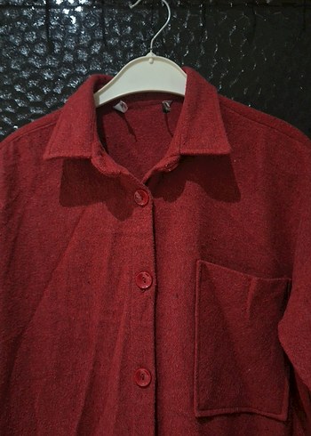 Bordo Düğmeli Uzun Kollu Kadın Gömlek - Görsel 3