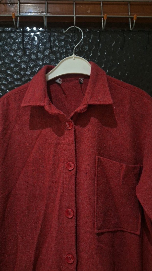 Bordo Düğmeli Uzun Kollu Kadın Gömlek - Görsel 3