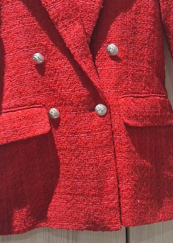 Kadın Parlak Kırmızı Blazer Ceket - Görsel 2