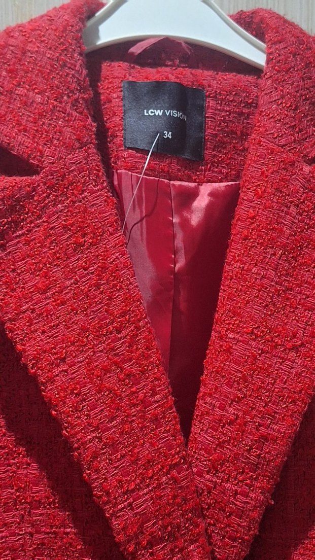 Kadın Parlak Kırmızı Blazer Ceket - Görsel 4