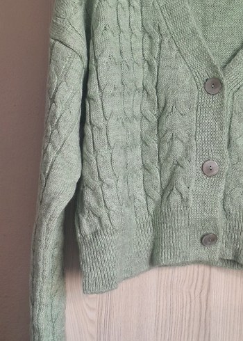 Yesil Örgü V Yakalı Kadın Hırka - Görsel 2