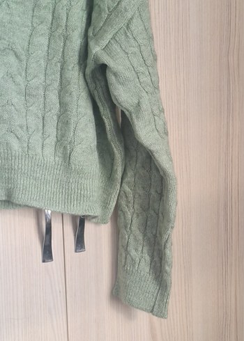 Yesil Örgü V Yakalı Kadın Hırka - Görsel 5