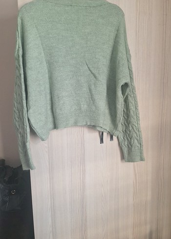 Yesil Örgü V Yakalı Kadın Hırka - Görsel 6