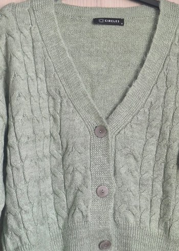 Yesil Örgü V Yakalı Kadın Hırka - Görsel 4