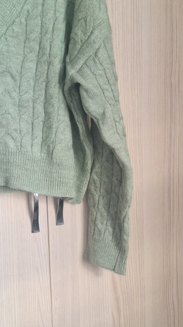 Yesil Örgü V Yakalı Kadın Hırka - Görsel 5