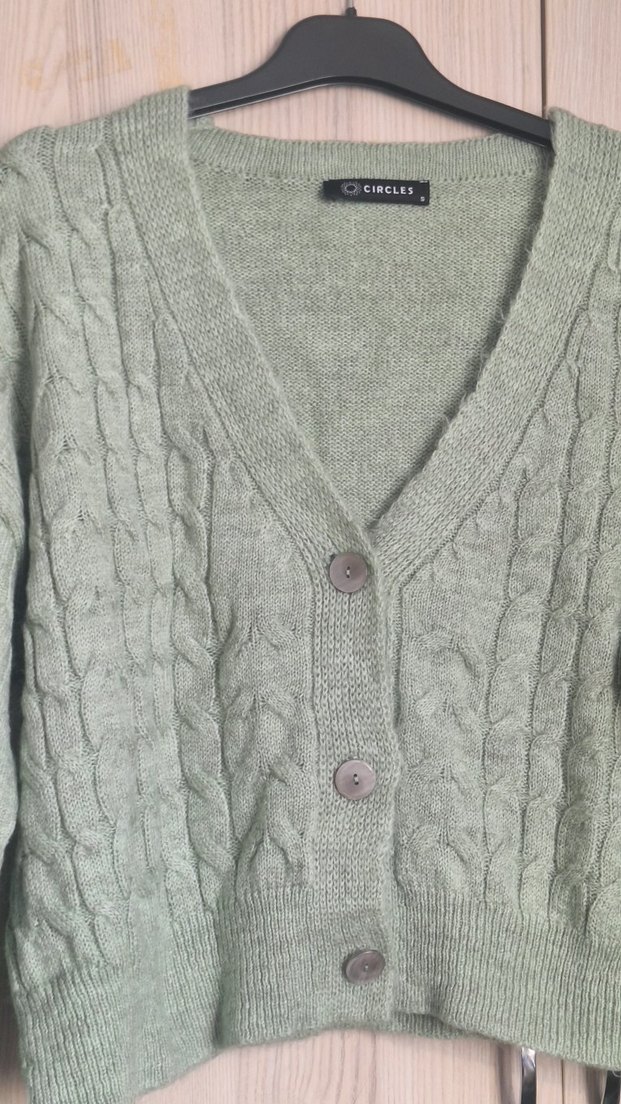 Yesil Örgü V Yakalı Kadın Hırka - Görsel 4