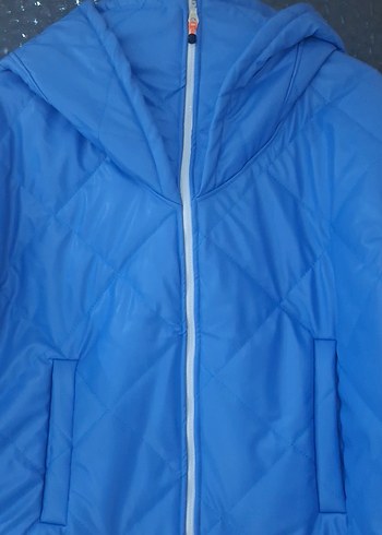 Mavi Kadın Kısa Mont Kapüşonlu Fermuarlı - Görsel 2