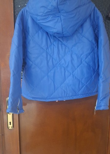 Mavi Kadın Kısa Mont Kapüşonlu Fermuarlı - Görsel 6