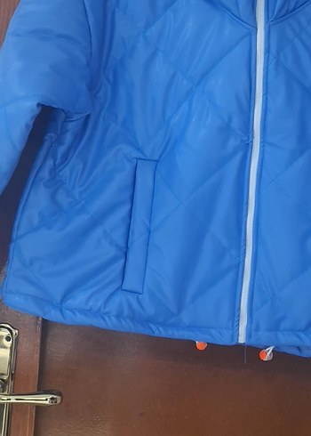 Mavi Kadın Kısa Mont Kapüşonlu Fermuarlı - Görsel 3