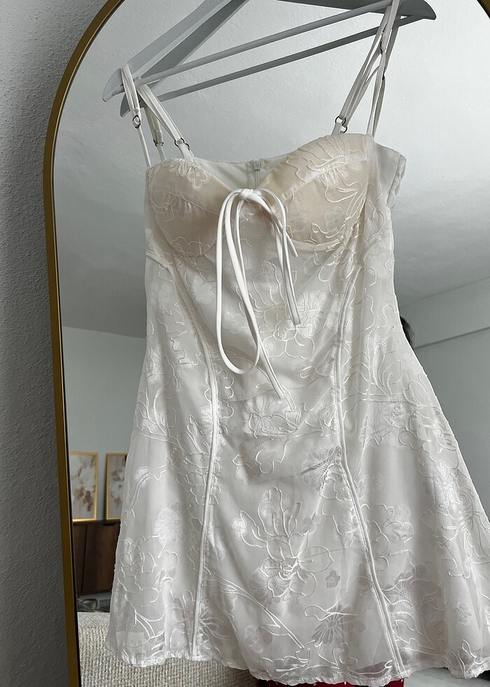 Beyaz mini elbise - Görsel 3