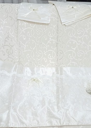 İşlemeli Beyaz Yatak Örtüsü - Görsel 8