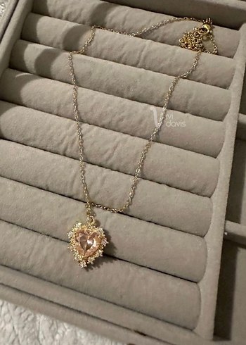 Nakışlı Kalp Detaylı Çelik Swarovski Kolye - Görsel 3