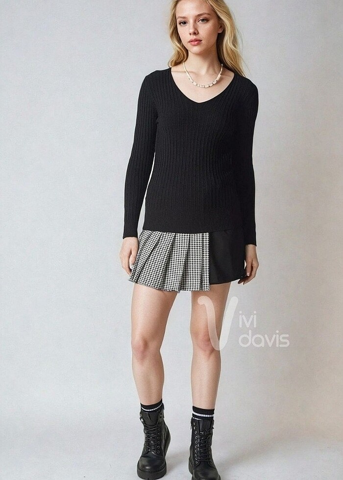 Basic Fitilli Triko Bluz  siyah - Görsel 2