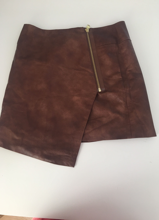 H&M asimetrik suni deri mini etek