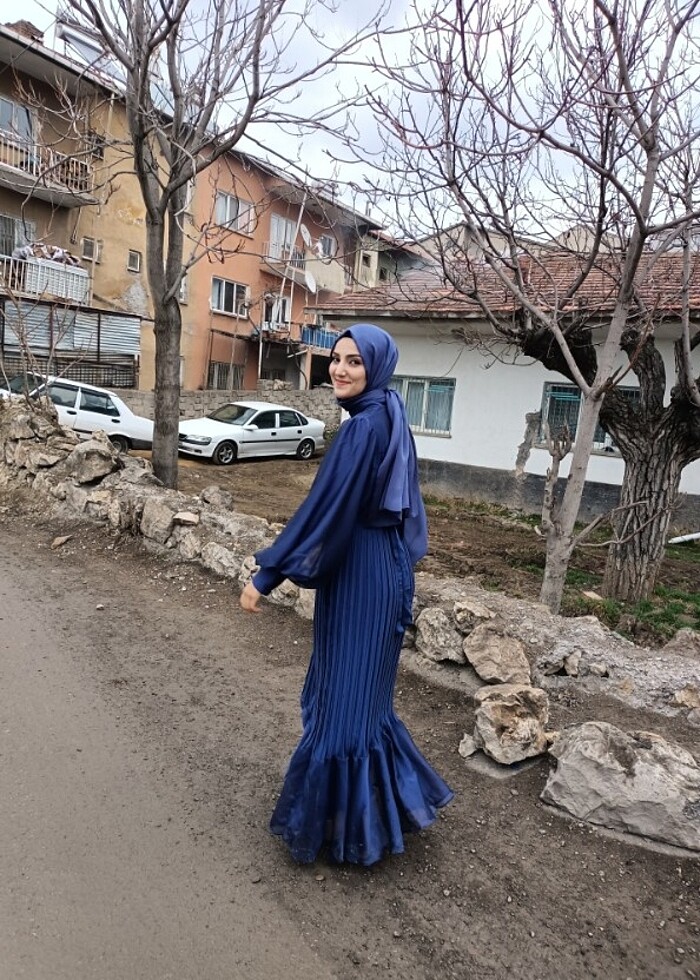 Lacivert şık elbise  - Görsel 2