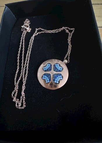 925 ayar gümüş, rose kaplama, Safir ve turkuaz taşlı yonca kolye - Görsel 6