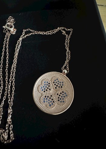 925 ayar gümüş, rose kaplama, Safir ve turkuaz taşlı yonca kolye - Görsel 5