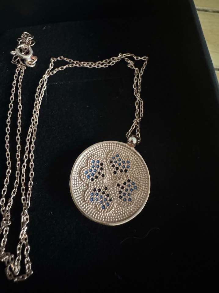 925 ayar gümüş, rose kaplama, Safir ve turkuaz taşlı yonca kolye - Görsel 5