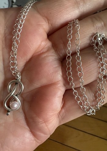 925 ayar gümüş incili sonsuzluk kolye - Görsel 3