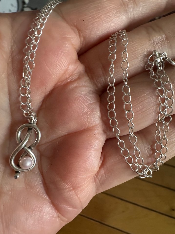 925 ayar gümüş incili sonsuzluk kolye - Görsel 3