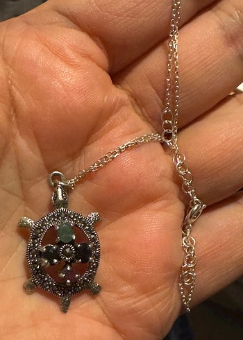 Kaplumbağa figürlü 925 ayar gümüş Kolye - Görsel 7