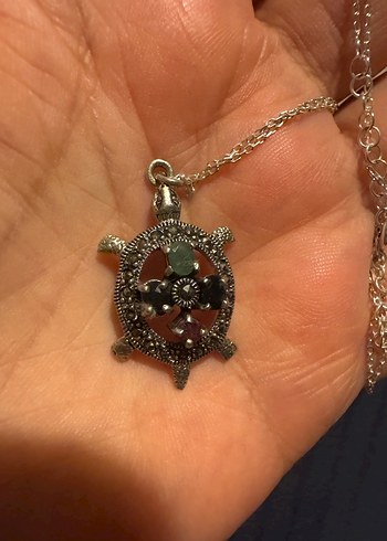 Kaplumbağa figürlü 925 ayar gümüş Kolye - Görsel 5